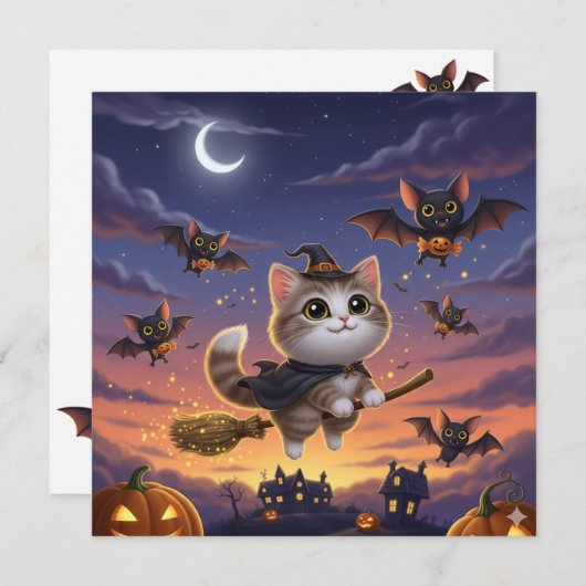 Cute Halloween Witch Kaart (Voorkant / Achterkant)