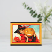 Cute Halloween Witch met Jack O' Lantern  Briefkaart (Staand voorkant)