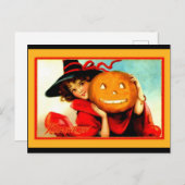 Cute Halloween Witch met Jack O' Lantern  Briefkaart (Voorkant / Achterkant)