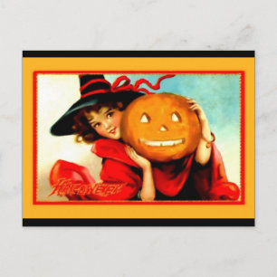 Cute Halloween Witch met Jack O' Lantern  Briefkaart