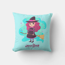 Cute Halloween Witch met kamer en sterren Kussen