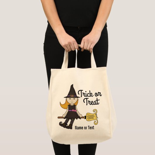 Cute Halloween Witch op Broom Stick Personalized Tote Bag (Voorkant (product))