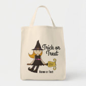 Cute Halloween Witch op Broom Stick Personalized Tote Bag (Voorkant)