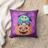 Cute Halloween Witch op Spooky Pumpkin en Cat Kussen (Deken)
