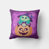 Cute Halloween Witch op Spooky Pumpkin en Cat Kussen (Achterkant)