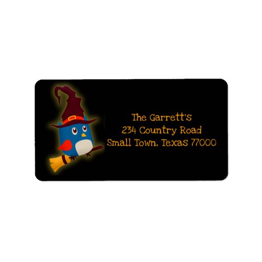 Cute Halloween Witch Owl Persoonlijk adres Etiket (Voorkant)