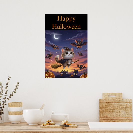 Cute Halloween Witch Poster (Keuken)