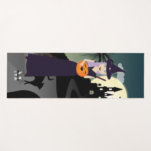 Cute Halloween Witch Pumpkin Black cat Monogram Yogamat (Voorkant (horizontaal))