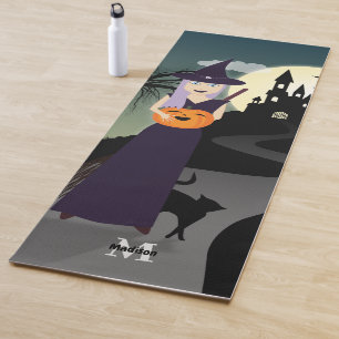 Cute Halloween Witch Pumpkin Black cat Monogram Yogamat
