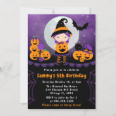 Cute Halloween Witch & Pumpkins Birthday Party Kaart (Voorkant)