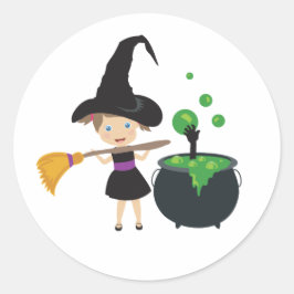 Cute Halloween Witch Ronde Sticker