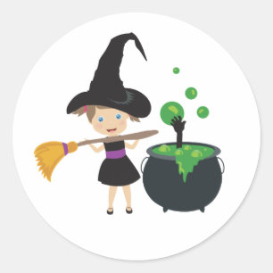 Cute Halloween Witch Ronde Sticker