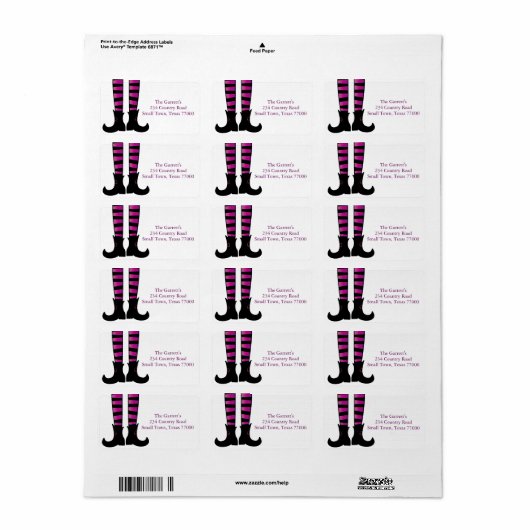 Cute Halloween Witch Shoes Personalized Address Etiket (Full Sheet)