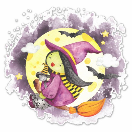 Cute Halloween Witch Sticker (Voorkant)