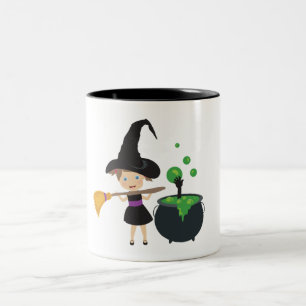 Cute Halloween Witch Tweekleurige Koffiemok