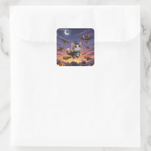 Cute Halloween Witch Vierkante Sticker (Tas)