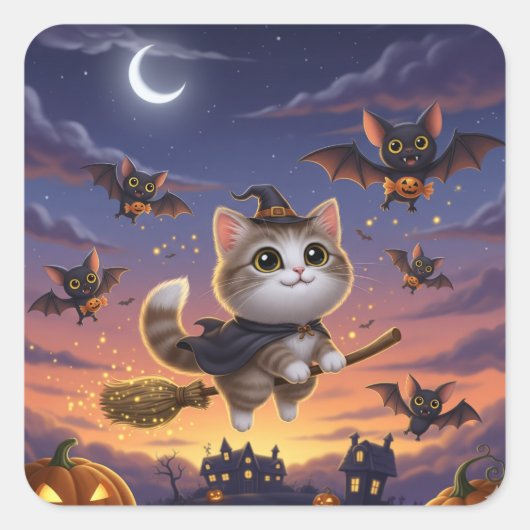 Cute Halloween Witch Vierkante Sticker (Voorkant)
