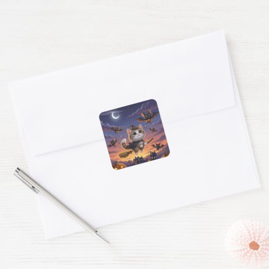 Cute Halloween Witch Vierkante Sticker (Envelop)