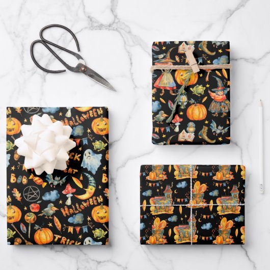 Cute Halloween | Witte pompoenen gehakt Inpakpapier Vel (Voorkant)