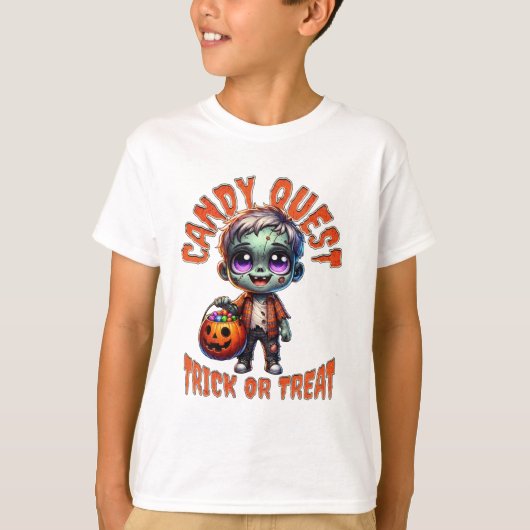Cute Halloween Zombie Kid Candy Quest T-Shirt (Voorkant)