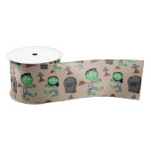 Cute Halloween Zombie Pattern Ribbon | Spooky Cart Satijnen Lint (Spoel)