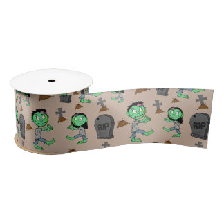 Cute Halloween Zombie Pattern Ribbon | Spooky Cart Satijnen Lint