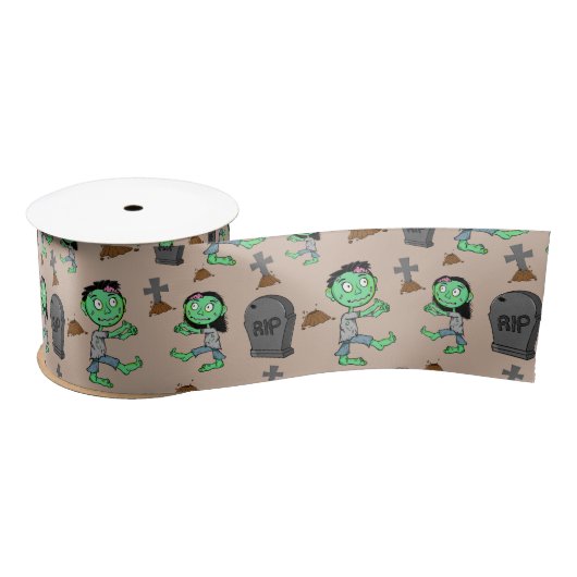 Cute Halloween Zombie Pattern Ribbon | Spooky Cart Satijnen Lint (Spoel)
