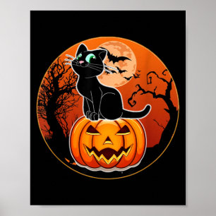 Cute Halloween Zwarte Kat Heksenhoed Pompoen Voor Poster