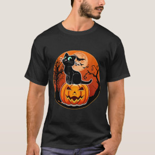 Cute Halloween Zwarte Kat Heksenhoed Pompoen Voor T-shirt