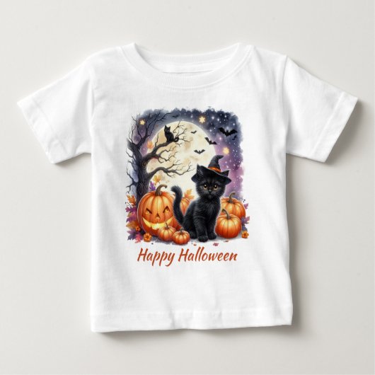 Cute Halloween Zwarte Kat T-Shirt (Voorkant)