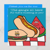 Cute Hamburger and Hot Dog BBQ Party Kaart (Voorkant / Achterkant)