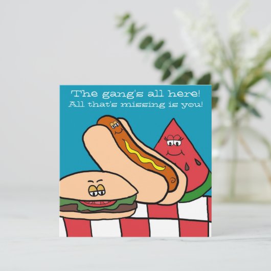 Cute Hamburger and Hot Dog BBQ Party Kaart (Staand voorkant)