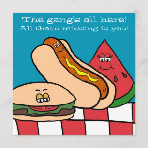 Cute Hamburger and Hot Dog BBQ Party Kaart