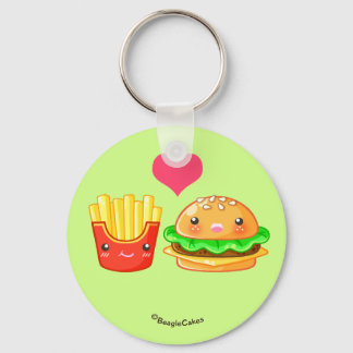 Cute Hamburger & Fries Button Sleutelhanger