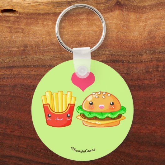 Cute Hamburger & Fries Button Sleutelhanger (Voorkant)