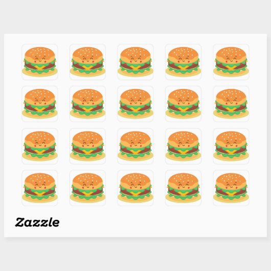 Cute Hamburger Vierkante Sticker (Vel)