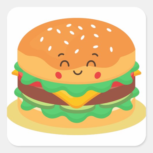 Cute Hamburger Vierkante Sticker (Voorkant)