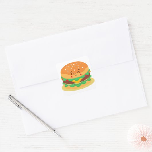 Cute Hamburger Vierkante Sticker (Envelop)