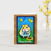 Cute Hamster Birthday Kaart (Gele Bloem)