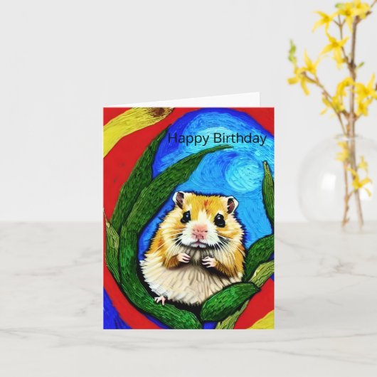Cute Hamster Birthday Kaart (Gele Bloem)