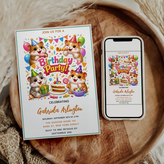 Cute Hamster Birthday Party | Kids Hamster Kaart