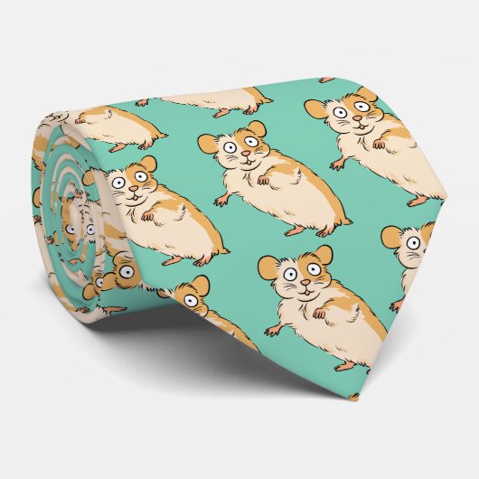 Cute Hamster Blue Pattern Stropdas (Opgerold)