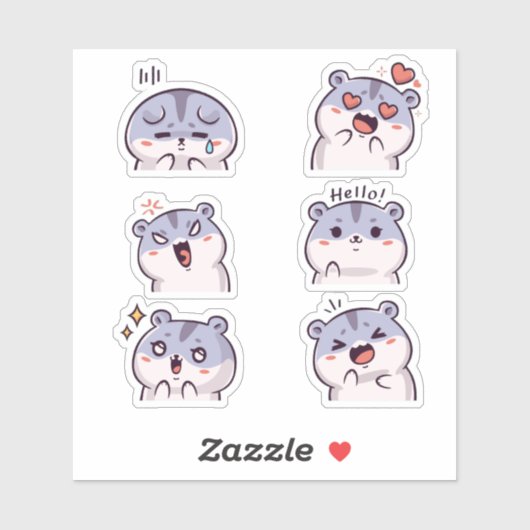 Cute Hamster Emoji Reaction Faces Vinyl Sticker  (Vel)
