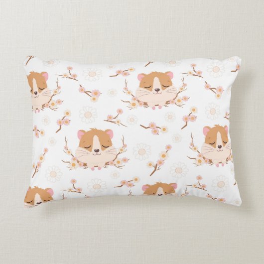 Cute Hamster Face and Pink Flowers Pattern Accent Kussen (Voorkant)