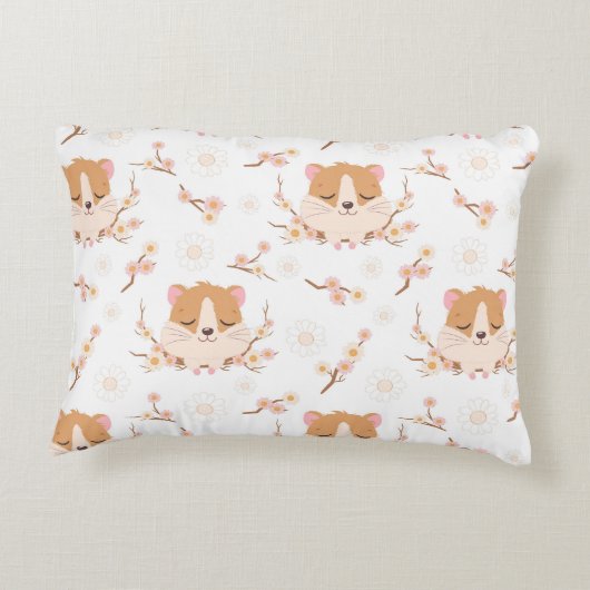 Cute Hamster Face and Pink Flowers Pattern Accent Kussen (Achterkant)