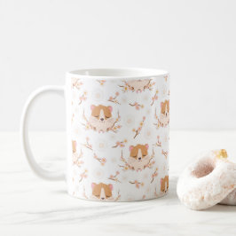 Cute Hamster Face and Pink Flowers Pattern Koffiemok