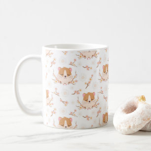 Cute Hamster Face and Pink Flowers Pattern Koffiemok