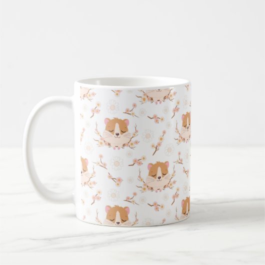 Cute Hamster Face and Pink Flowers Pattern Koffiemok (Links)