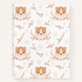 Cute Hamster Face and Pink Flowers Pattern Notitieboek