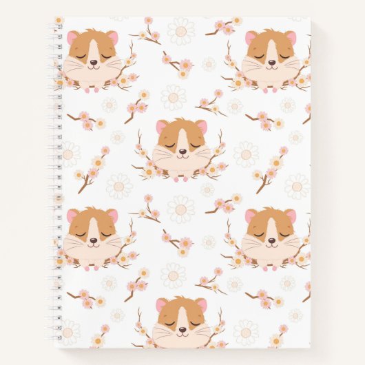 Cute Hamster Face and Pink Flowers Pattern Notitieboek (Voorkant)